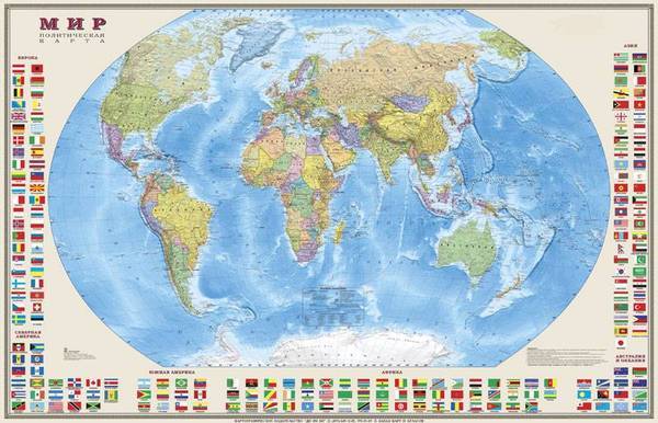 Карта МИРА политическая 90х58 см 1:40М настенная с флагами, ламинированная 155 ОСН1212389 Ди Эм Би